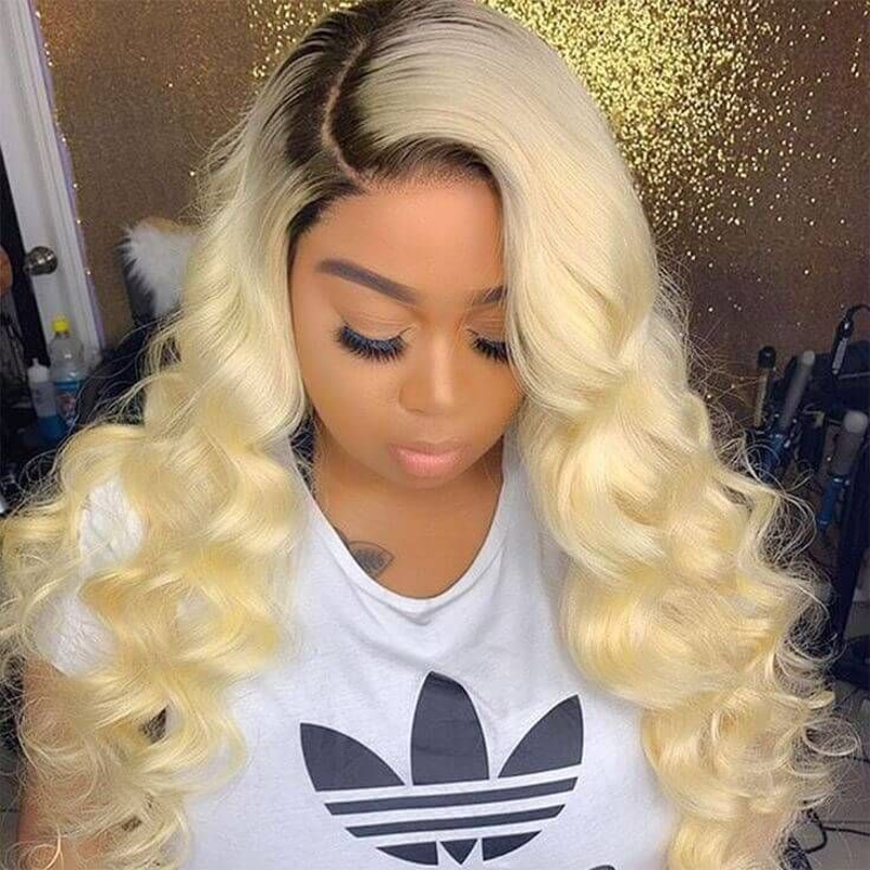 OMBRE #1B/#613 LACE WIG BODY WAVE BRAZILIAN HUMAN HAIR