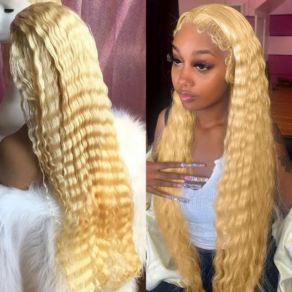 #613 Deep Wave Human Hair  Lace Wig Pre-Plucked Blond  Brazilian Hair  Wigs With Baby Hair