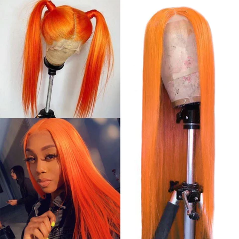 TRANSPARENT LACE FRONTAL WIG STRAIGHT ORANGE BRAZILIAN HUMAN HAIR