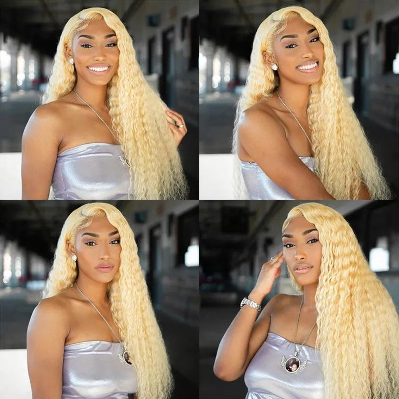 #613 Deep Wave Human Hair  Lace Wig Pre-Plucked Blond  Brazilian Hair  Wigs With Baby Hair