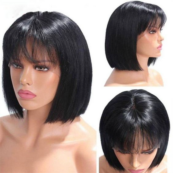 BOB LACE FRONTAL WIG WITH BANG SILKY STRAIGHT NATURAL COLOR BRAZILIAN HUMAN HAIR