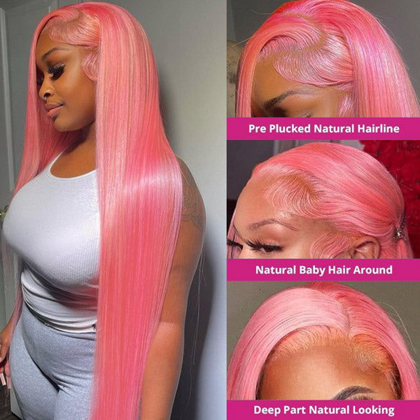 LACE FRONTAL WIG SILKY STRAIGHT PINK BRAZILIAN HUMAN HAIR