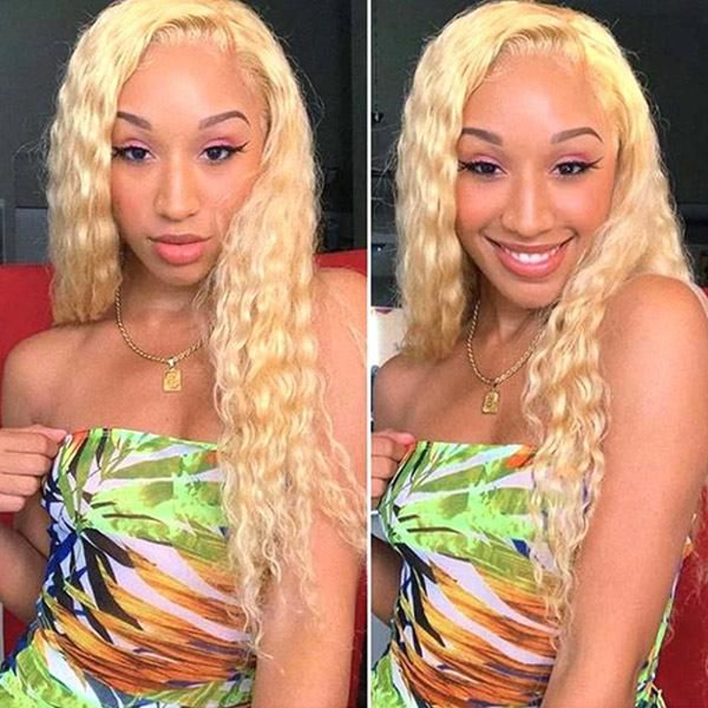 13X4 LACE FRONTAL WIG DEEP WAVE #613 BRAZILIAN HUMAN HAIR