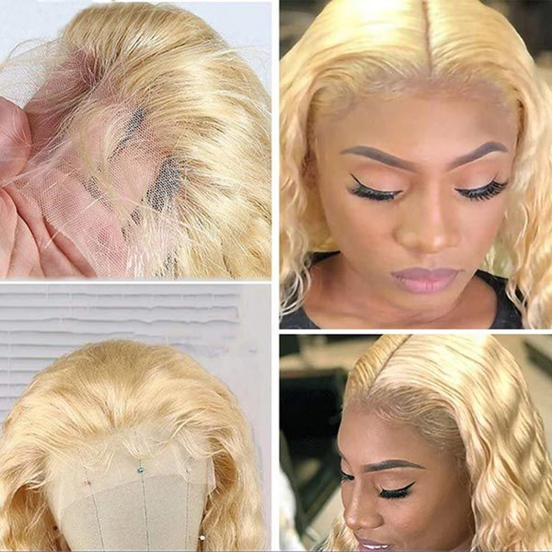 #613 Deep Wave Human Hair  Lace Wig Pre-Plucked Blond  Brazilian Hair  Wigs With Baby Hair