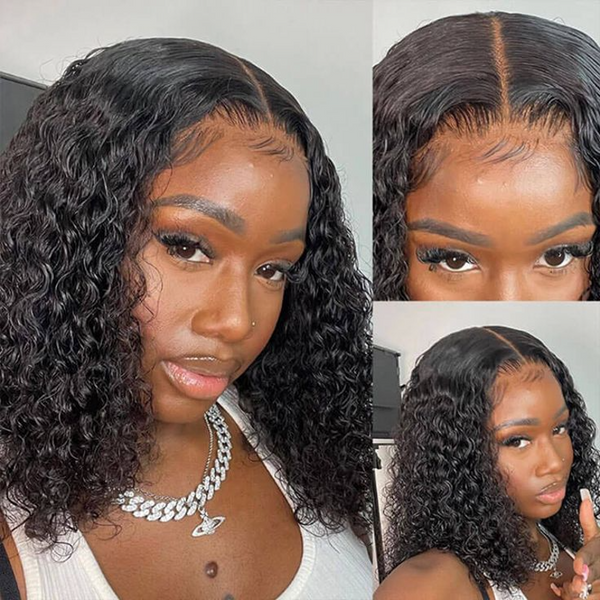 BOB LACE FRONTAL WIG CURLY NATURAL COLOR BRAZILIAN HUMAN HAIR