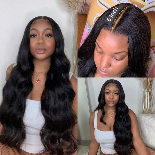 6X6 HD LACE CLOSURE WIG BODY WAVE NATURAL COLOR BURMESE HUMAN HAIR