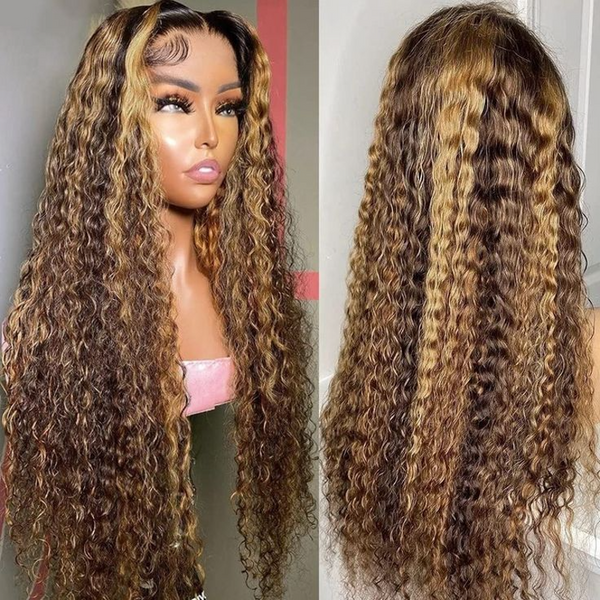 13X4 13x6 HD LACE FRONTAL WIG CURLY HIGHLIGHT BURMESE HUMAN HAIR