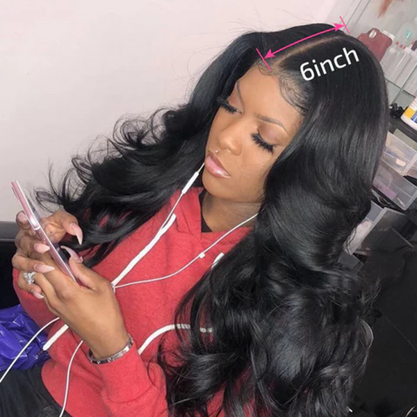 6X6 HD LACE CLOSURE WIG BODY WAVE NATURAL COLOR BURMESE HUMAN HAIR