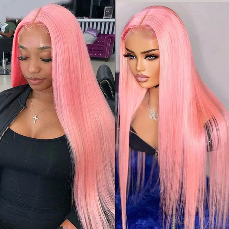 LACE FRONTAL WIG SILKY STRAIGHT PINK BRAZILIAN HUMAN HAIR