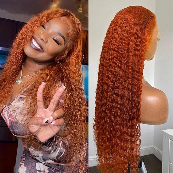 13X4 LACE FRONTAL WIG CURLY GINGER BRAZILIAN HUMAN HAIR