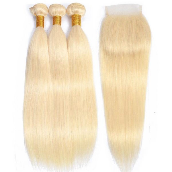 3PCS STRAIGHT BUNDLES WITH A CLOSURE #613 BURMESE HUMAN HAIR