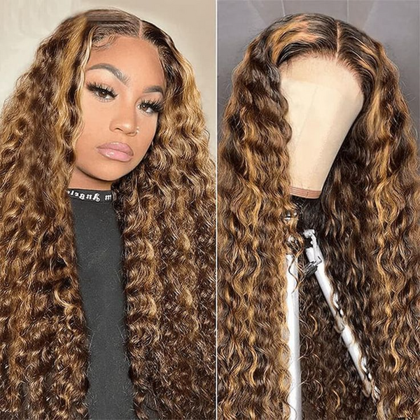 13X6 LACE FRONTAL WIG SILKY DEEP WAVE HIGHLIGHT BRAZILIAN HUMAN HAIR