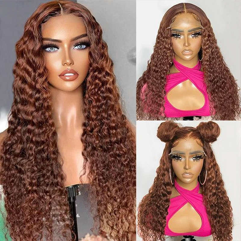 13X4 13X6 HD LACE FRONTAL WIG CURLY BROWN BURMESE HUMAN HAIR