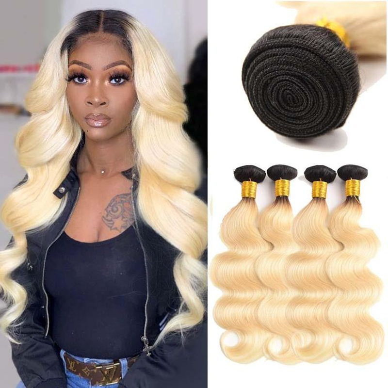 3/4 PC Two Tone Ombre Color Brazilian Hair 1B/613 Blonde Body Wave Human Hair Weave Bundles Remy Hair Can Be Dyed