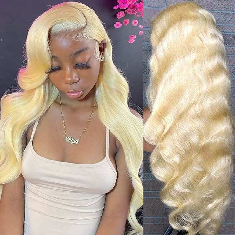 13X4 LACE FRONTAL WIG BODY WAVE #613 BRAZILIAN HUMAN HAIR