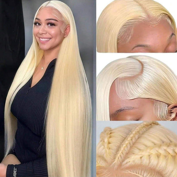 13X4 13X6 TRANSPARENT LACE FRONTAL WIG SILKY STRAIGHT #613 BRAZILIAN HUMAN HAIR