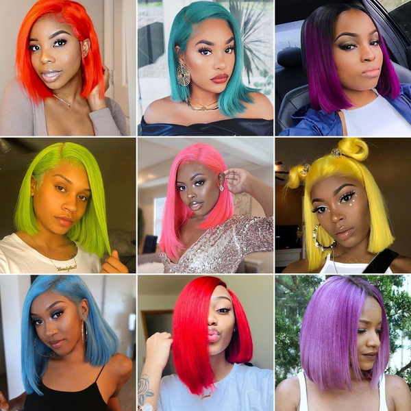 13X4 LACE BOB WIG SILKY STRAIGHT COLORFUL PERUVIAN HUMAN HAIR