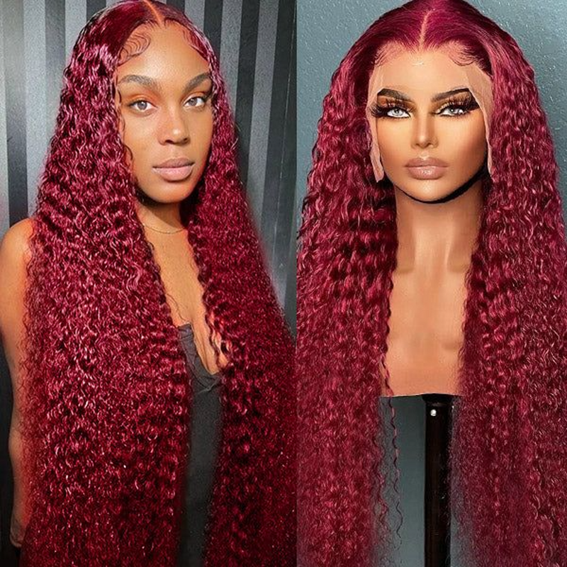 13X4 13X6 HD LACE FRONTAL WIG CURLY #99J BURMESE HUMAN HAIR