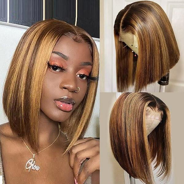 BOB LACE FRONTAL WIG SILKY STRAIGHT HIGHLIGHT BRAZILIAN HUMAN HAIR