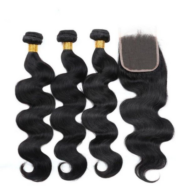 3PCS BODY WAVE BUNDLES WITH A CLOSURE NATURAL COLOR PERUVIAN HUMAN HAIR