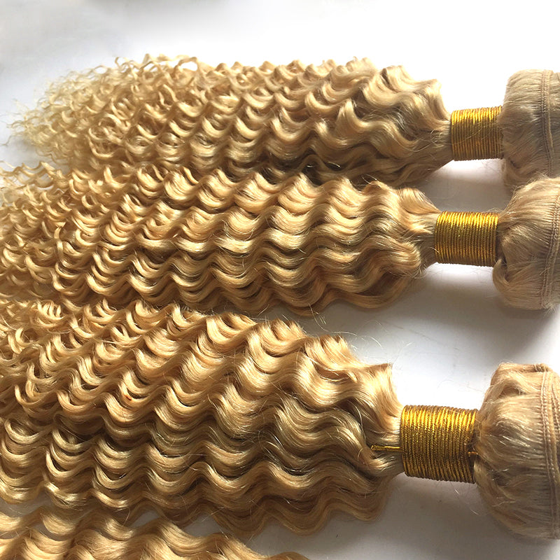 613 Blonde Malaysian Deep Wave Bundles Human Hair Weave Remy Hair Extension Weft Free Shipping