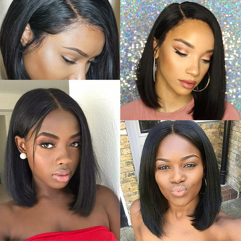 360 Lace Frontal Wig Straight Short  Bob Lace Front Wigs Malaysian Human Hair Wigs 150% Density