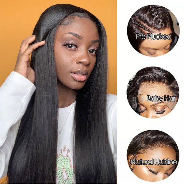  360 Lace Frontal Wig Pre Plucked With Baby Hair Straight Human Hair front Wigs 150% Density