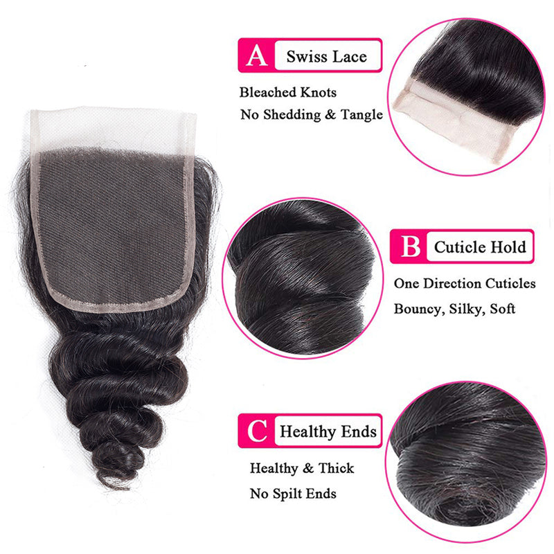 Brazilian Hair Weave Bundle With Closure Remy Human Hair 3 Bundles With Closures Loose Wave