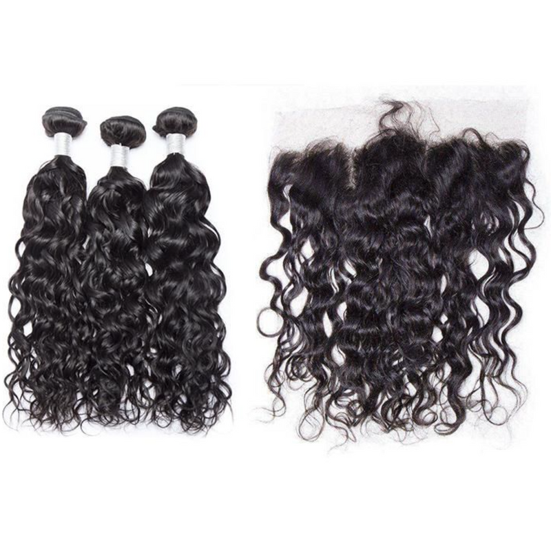 3PCS NATURAL WAVE BUNDLES WITH A FRONTAL NATURAL COLOR BURMESE HUMAN HAIR