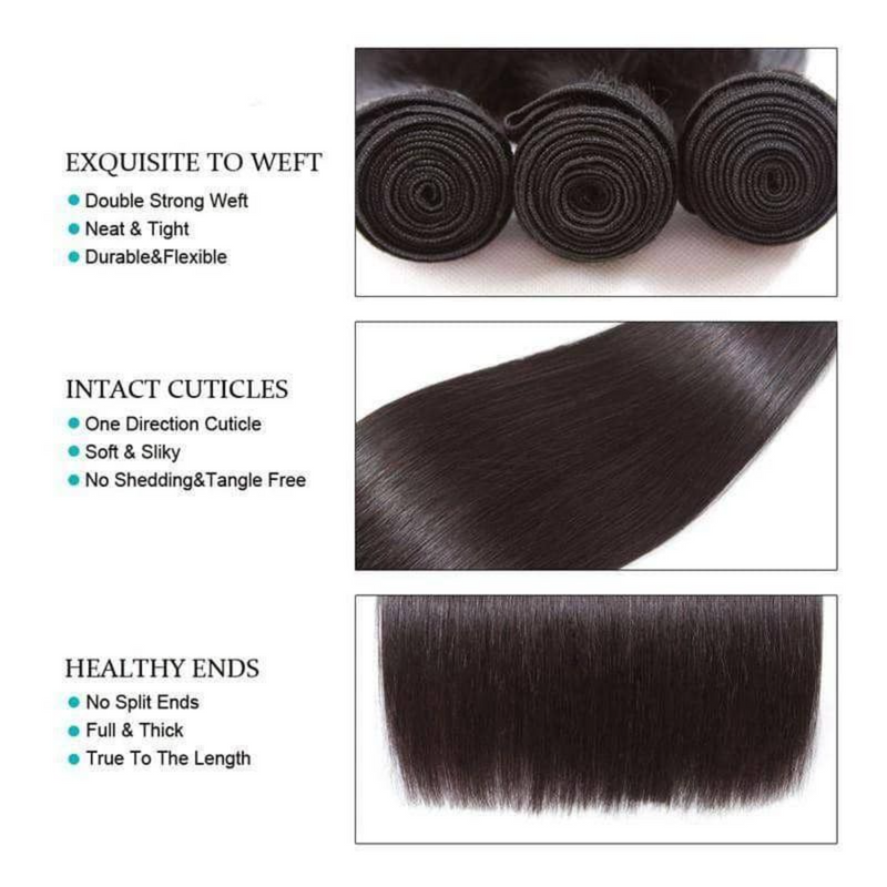 3PCS STRAIGHT BUNDLES WITH A CLOSURE NATURAL COLOR BURMESE HUMAN HAIR