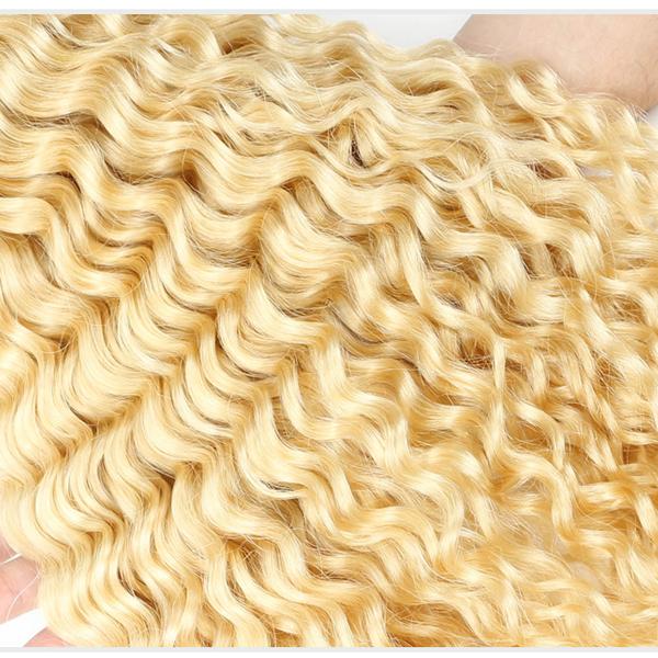  Curly 613 Blonde Bundles With Frontal Ear to Ear 3 Pieces Human Hair Bundles With Lace Frontal