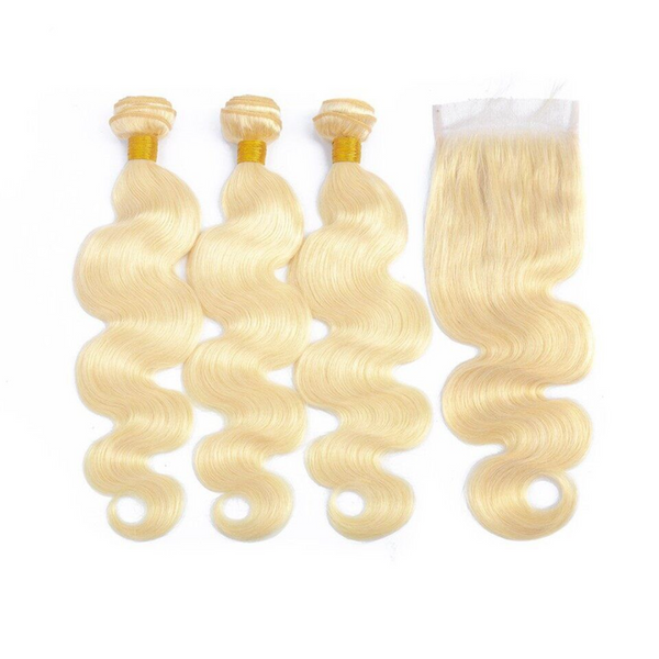 3PCS BODY WAVE BUNDLES WITH A CLOSURE #613 BURMESE HUMAN HAIR