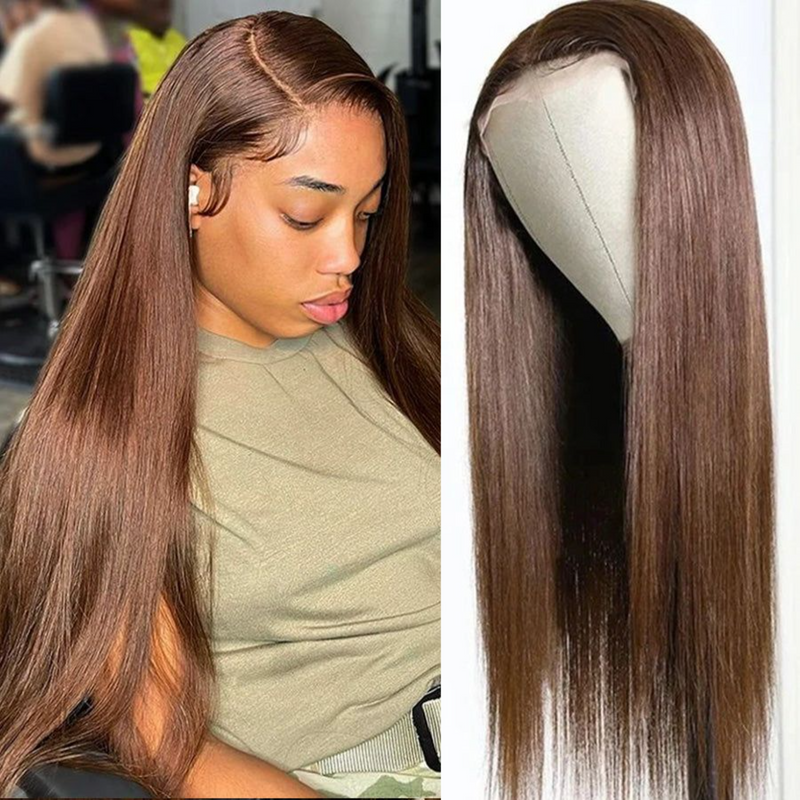 13X4 LACE FRONTAL WIG SILKY STRAIGHT #4 BROWN BRAZILIAN HUMAN HAIR