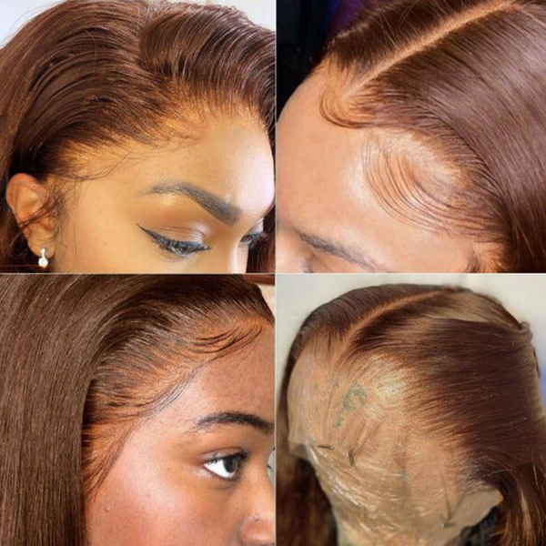 13X4 LACE FRONTAL WIG SILKY STRAIGHT #4 BROWN BRAZILIAN HUMAN HAIR