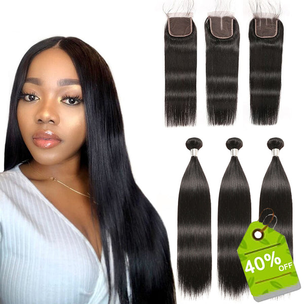 9a Straight Bundles With Closure Brazilian Hair Weave Bundles With Closure Human Hair Bundles With Closure Hair Extension