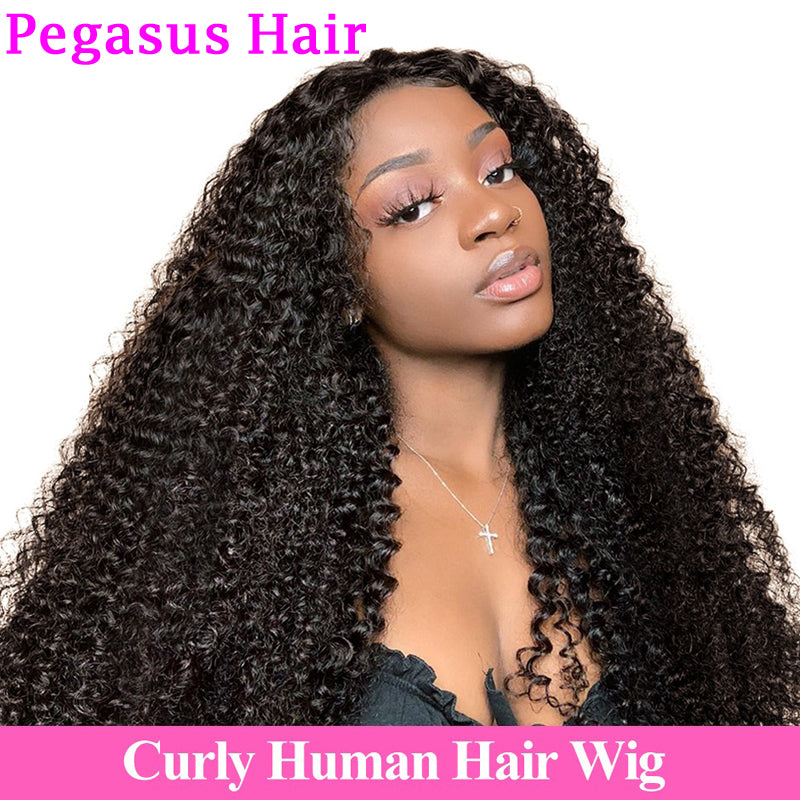 Mongolian Kinky Curly 100% virgin Human Hair Wigs 13x4 Lace Frontal Wig 150% density  Pre-plucked Natural Hairline with baby hair