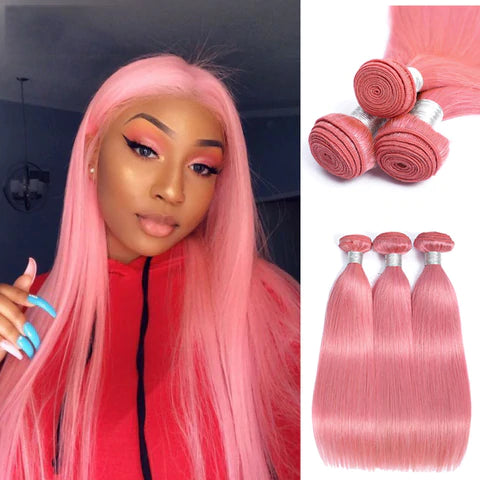 Pink Bundles Straight Peruvian Human Hair Bundle