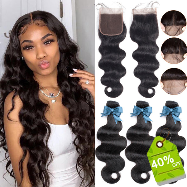 Brazilian Hair Body Wave 3 Bundles With Closure Human Hair 9A Bundles With Lace Closure Remy Human Hair Extension