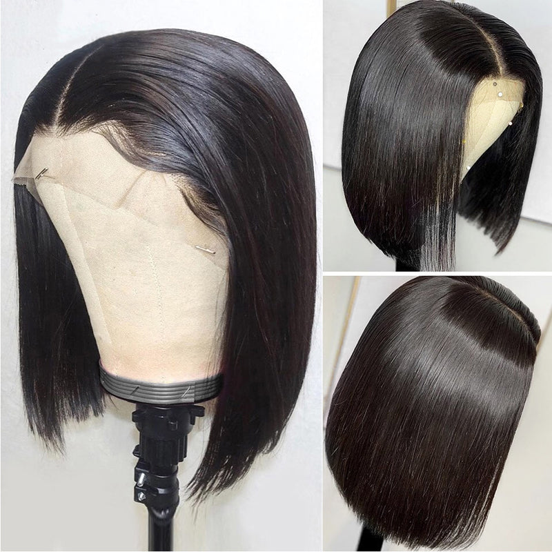 13x4 Short Lace Front Human Hair Wigs Straight Bob Wig Pre Plucked Hairline With Baby Hair Lace Wig 