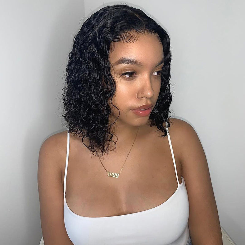 Curly Lace Front Human Hair Wigs With Baby Hair Brazilian Remy Hair Short Curly Bob Wigs For Women Pre-Plucked Wig 150% density