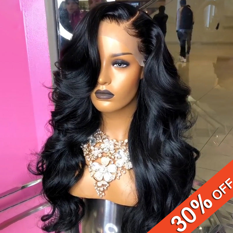 Long Body Loose Wave Lace Front Human Hair Wigs For Women Natural Black Color Plucked Remy Brazilian Bleached