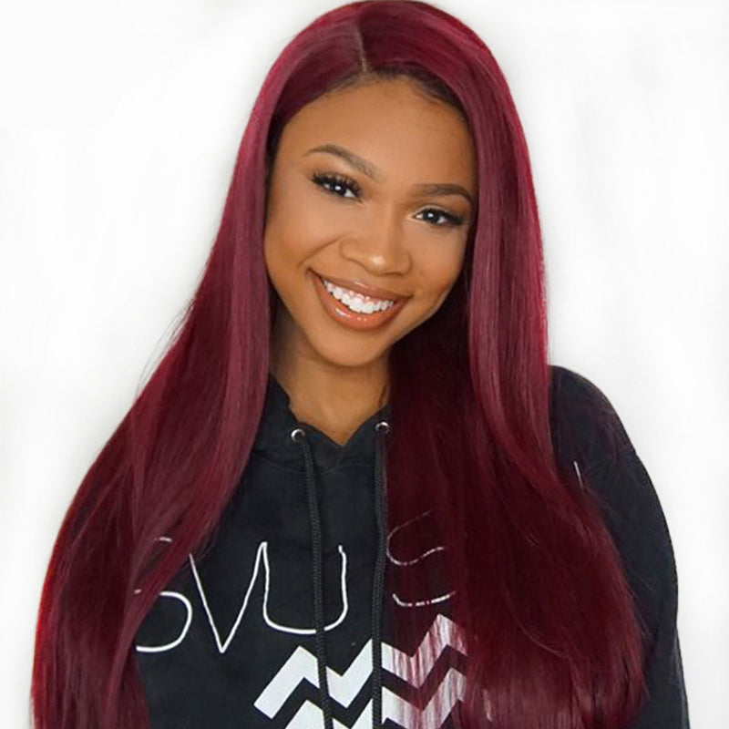 Burgundy Pre Plucked 13x4 Lace Frontal Human Hair Wigs With Baby Hair Straight Hair Brazilian Lace Wigs 150% 180% density