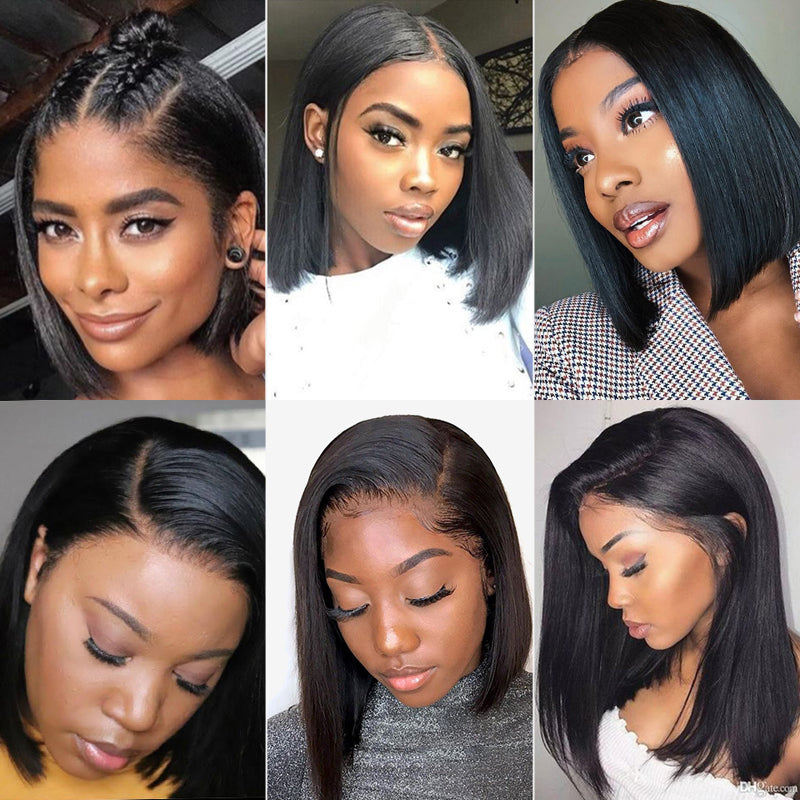 13x4 Short Lace Front Human Hair Wigs Straight Bob Wig Pre Plucked Hairline With Baby Hair Lace Wig 