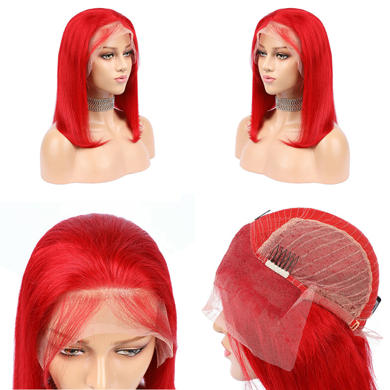 Pink Bob Lace Front Wigs Human Hair 13X4 Pre Plucked 613 Blonde Blue Red Grey Green Ombre Short Bob Wig For Black Women Remy dark blue  orange