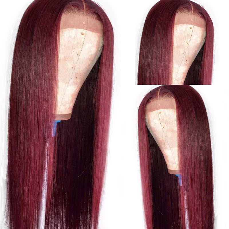 Burgundy Pre Plucked 13x4 Lace Frontal Human Hair Wigs With Baby Hair Straight Hair Brazilian Lace Wigs 150% 180% density