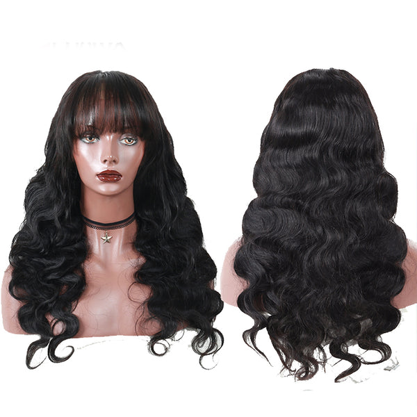 13x4 13X6 Lace Front Human Hair Wigs With Bangs For Women 180% Fake Scalp Brazilian Body Wave 360 Lace Frontal Wigs Remy Full