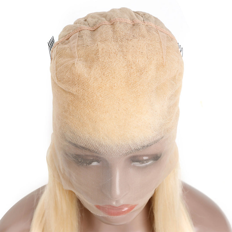 Full Lace Human Hair Wigs 613 Blonde Remy Long Brazilian Straight Pre Plucked Glueless Transparent Lace Wig with Baby Hair 130% density virgin hair