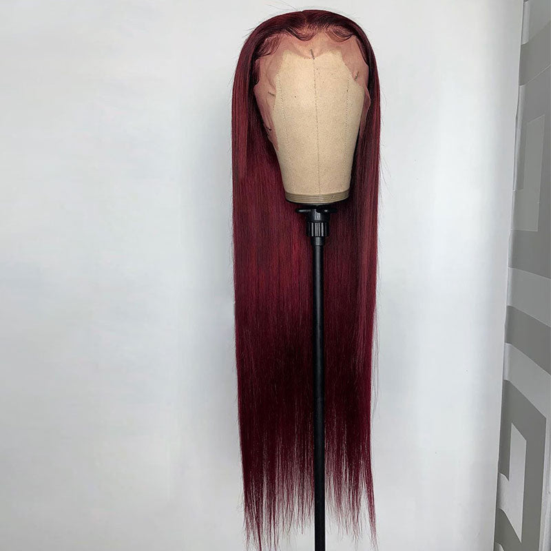 Burgundy Pre Plucked 13x4 Lace Frontal Human Hair Wigs With Baby Hair Straight Hair Brazilian Lace Wigs 150% 180% density