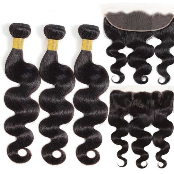 3PCS BODY WAVE BUNDLES WITH A FRONTAL NATURAL COLOR PERUVIAN HUMAN HAIR