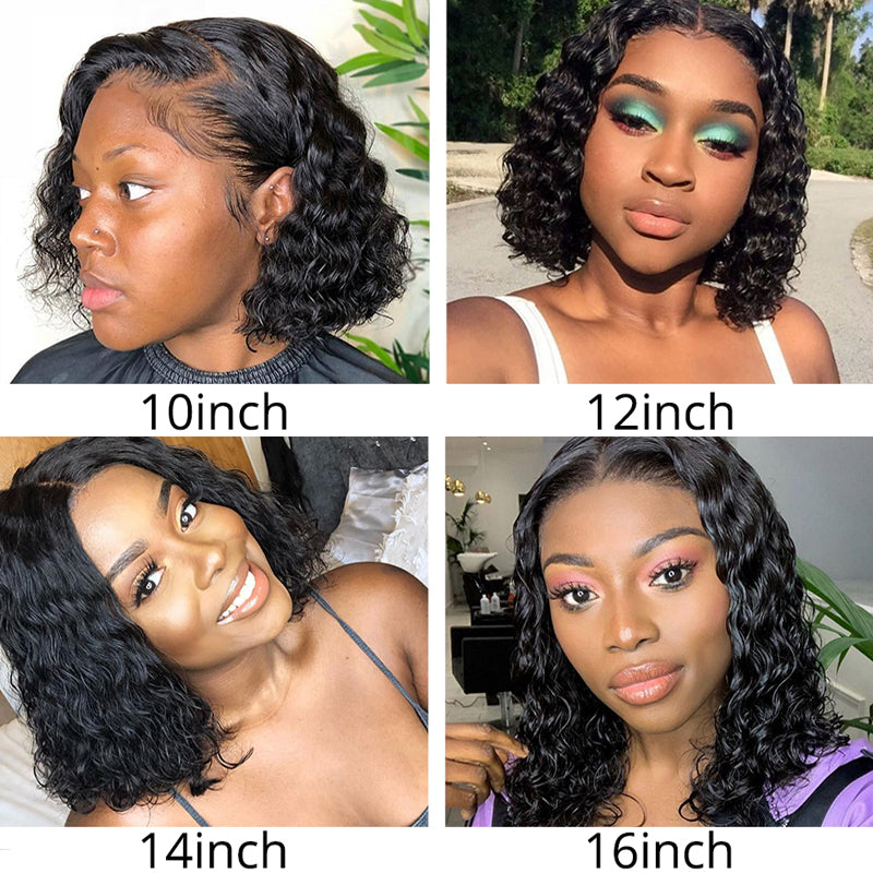 Curly Lace Front Human Hair Wigs With Baby Hair Brazilian Remy Hair Short Curly Bob Wigs For Women Pre-Plucked Wig 150% density